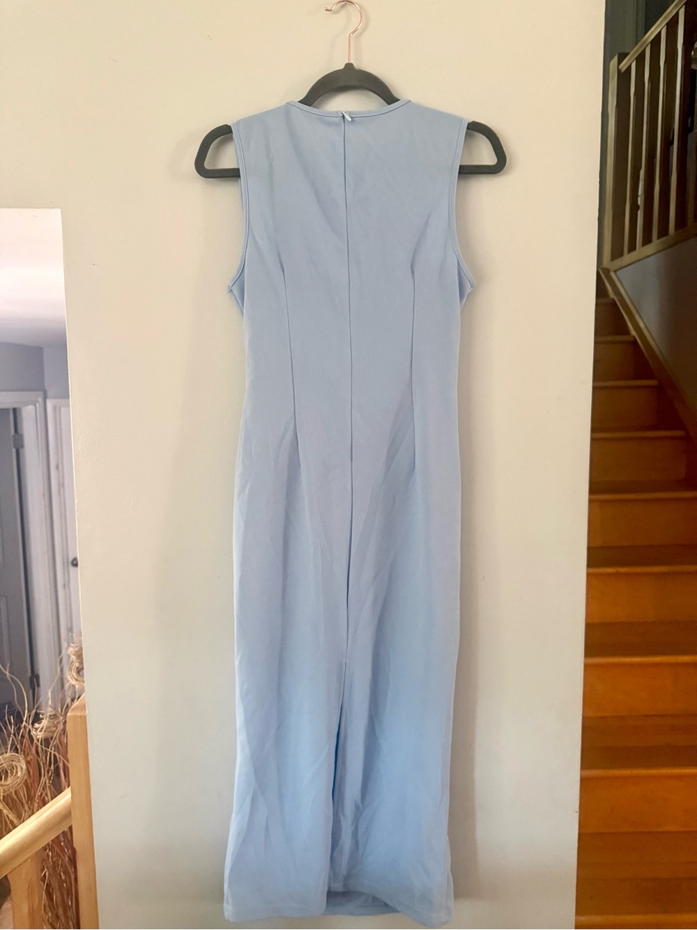 Gorglitter Light Blue Sleeveless Ruched Wrap Midi Dress Size Medium - Picture 3 of 4